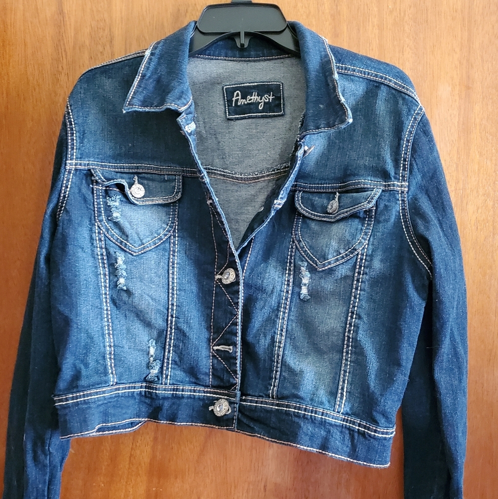 Amethyst Distressed Cropped Denim Jacket XL